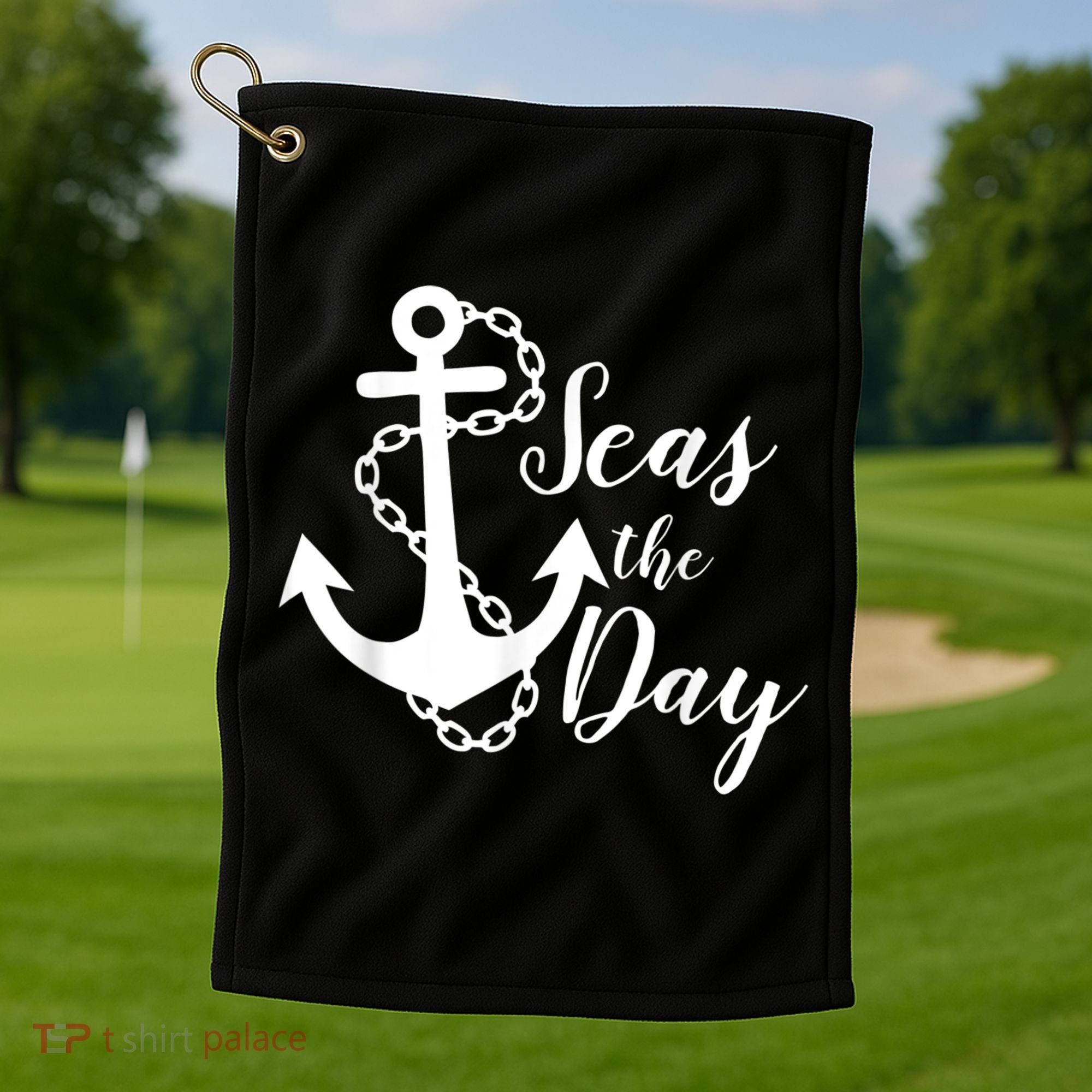 Seas The Day Nautical Anchor Cruise Vacation Golf Towel