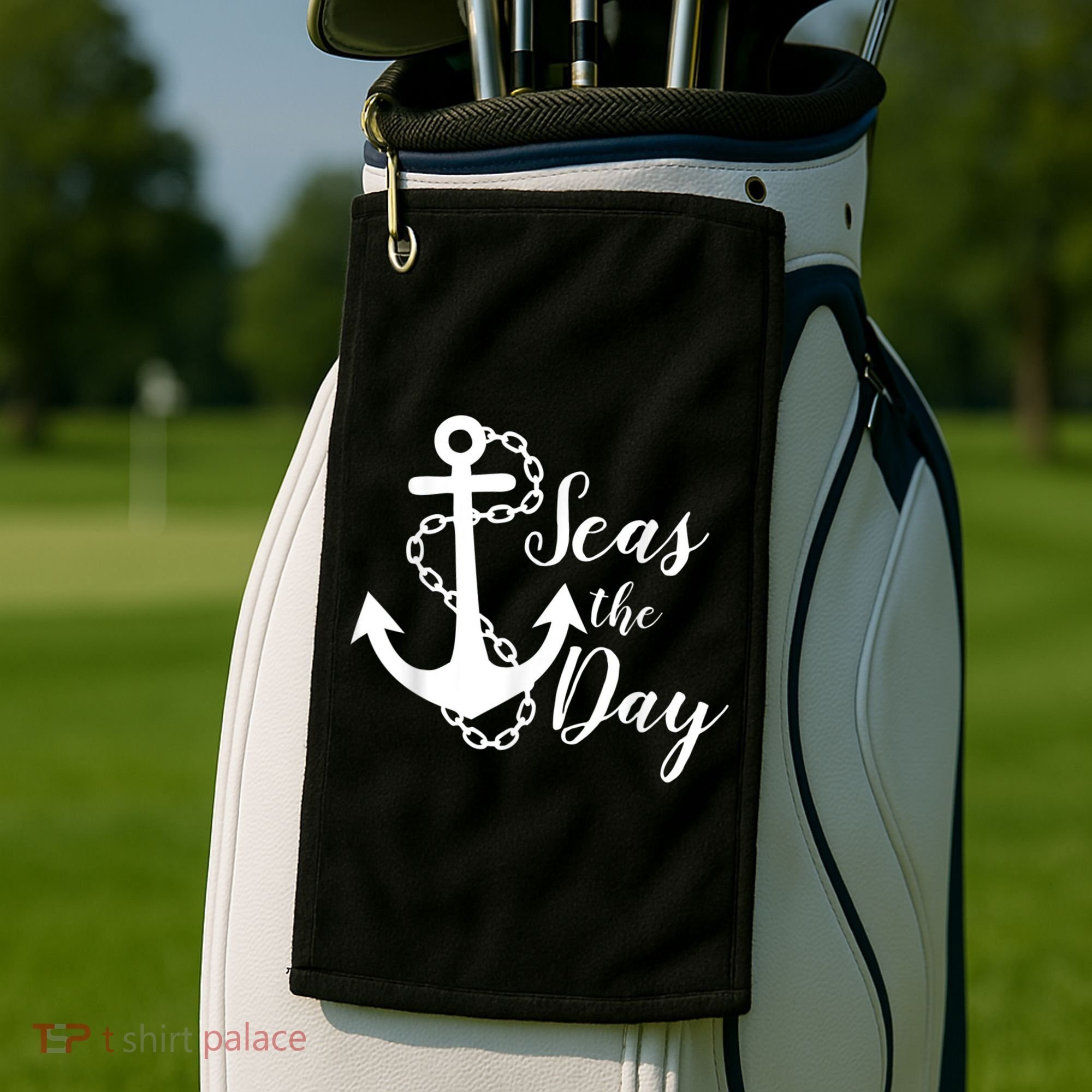 Seas The Day Nautical Anchor Cruise Vacation Golf Towel