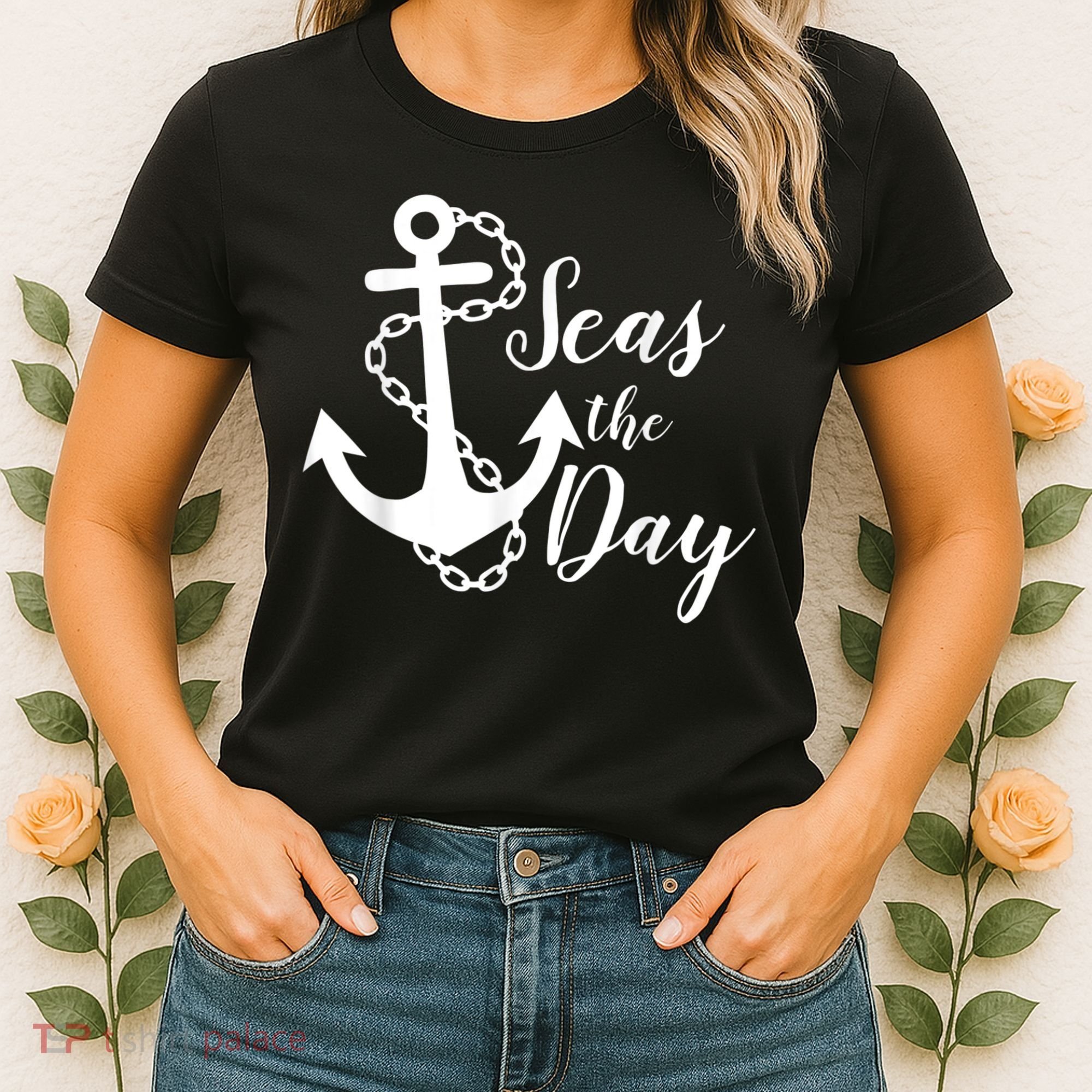 Seas The Day Nautical Anchor Cruise Vacation Women's T-Shirt