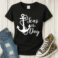 Seas The Day Nautical Anchor Cruise Vacation Women's T-Shirt thumb 3