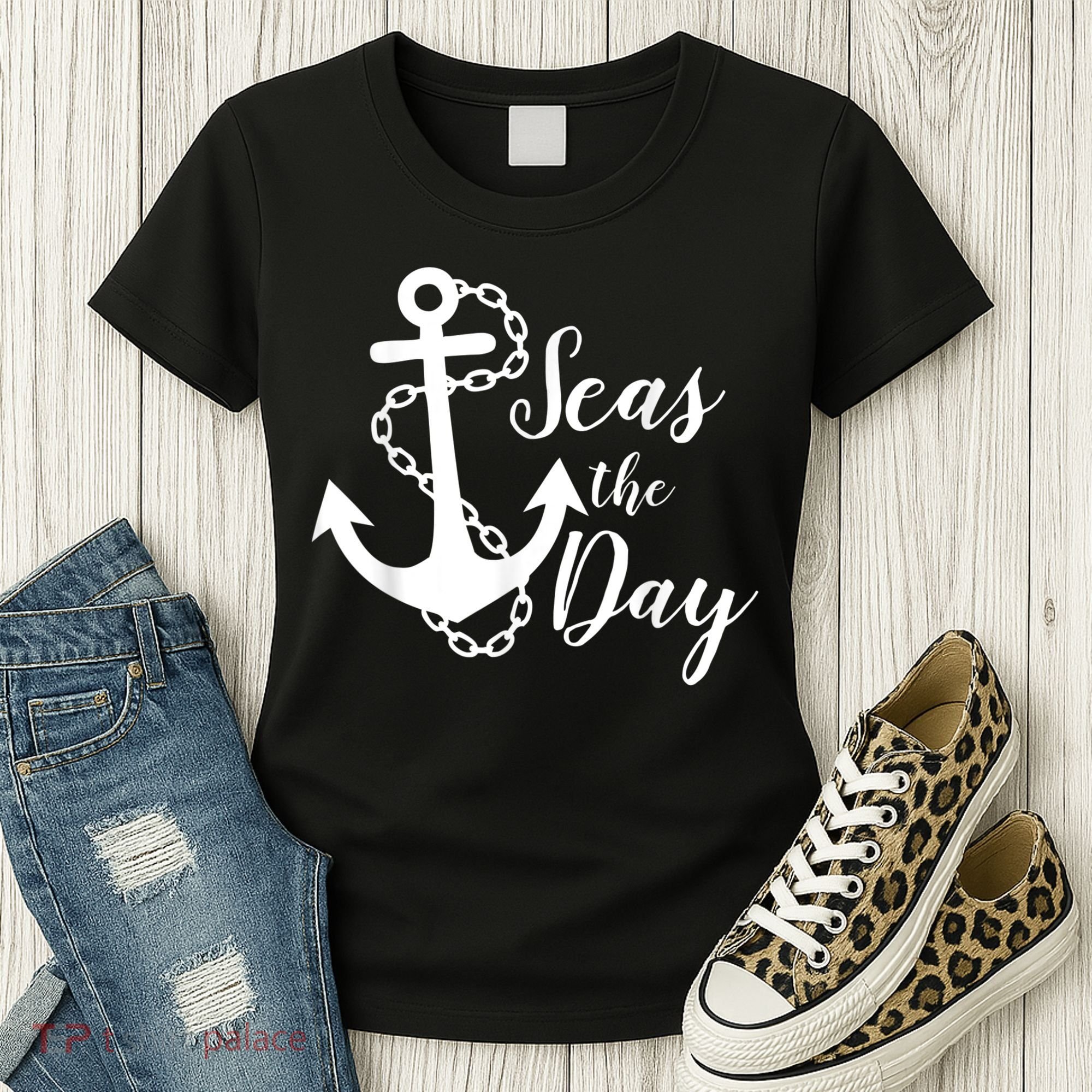 Seas The Day Nautical Anchor Cruise Vacation Women's T-Shirt
