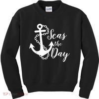 Seas The Day Nautical Anchor Cruise Vacation Kids Sweatshirt thumb 0