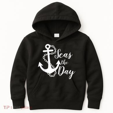 Seas The Day Nautical Anchor Cruise Vacation Kids Hoodie