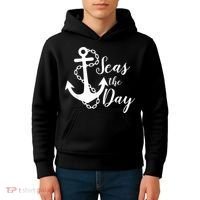 Seas The Day Nautical Anchor Cruise Vacation Kids Hoodie thumb 4