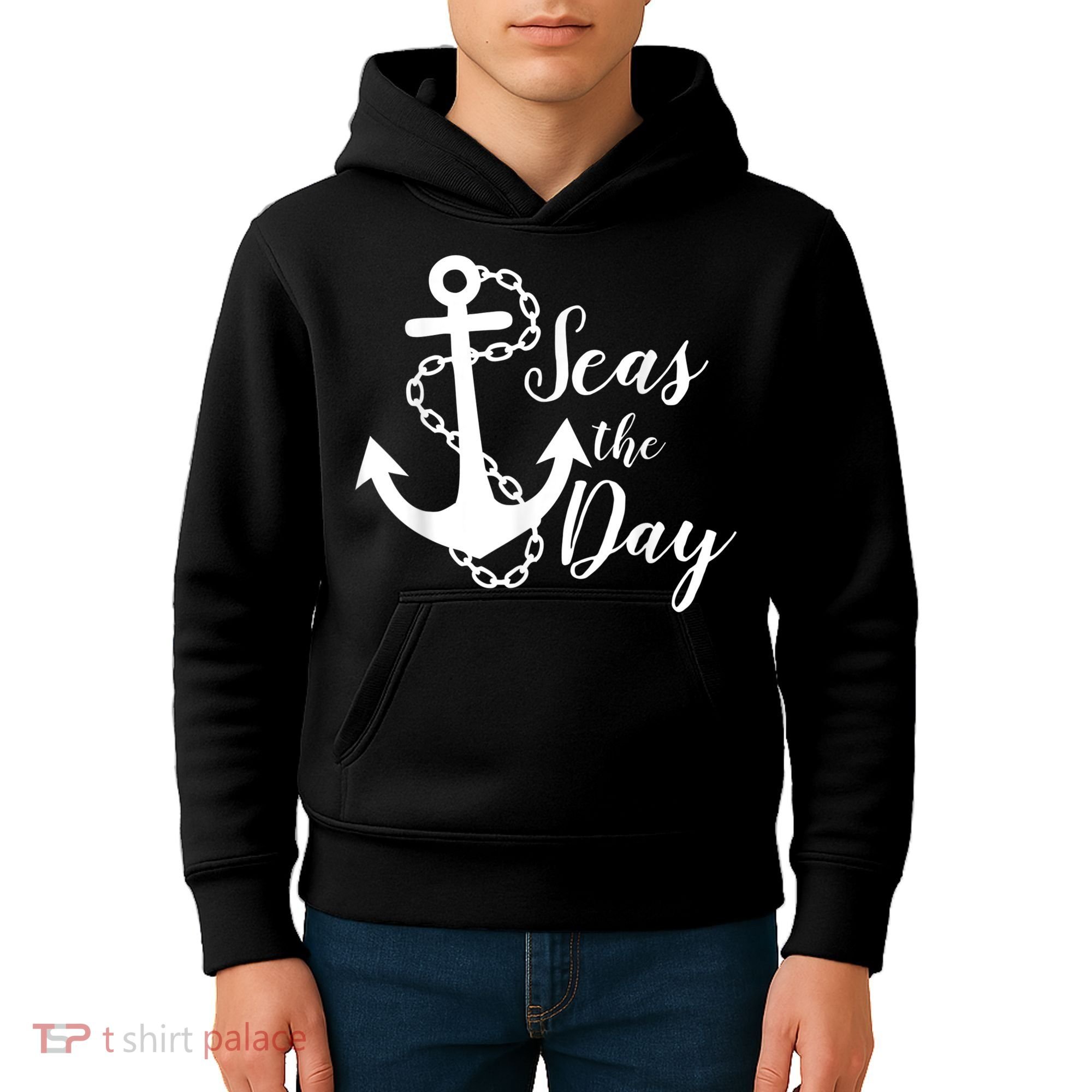 Seas The Day Nautical Anchor Cruise Vacation Kids Hoodie