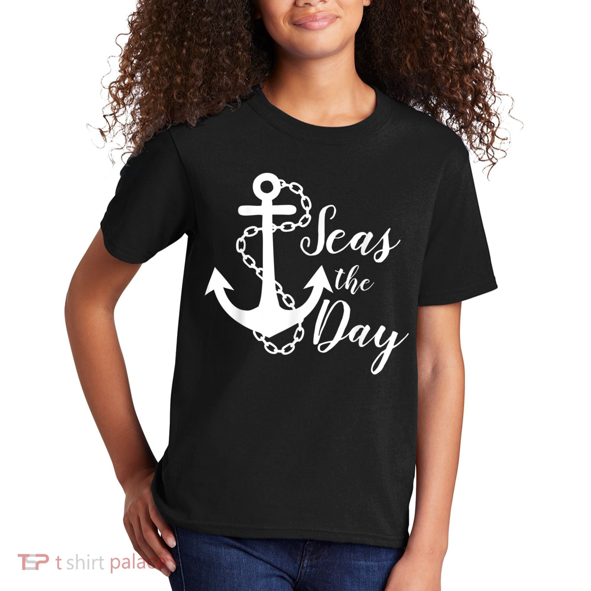 Seas The Day Nautical Anchor Cruise Vacation Kids T-Shirt