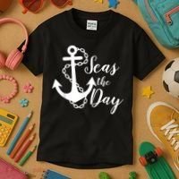 Seas The Day Nautical Anchor Cruise Vacation Kids T-Shirt thumb 3