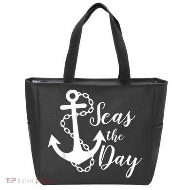 Seas The Day Nautical Anchor Cruise Vacation Tote Bag