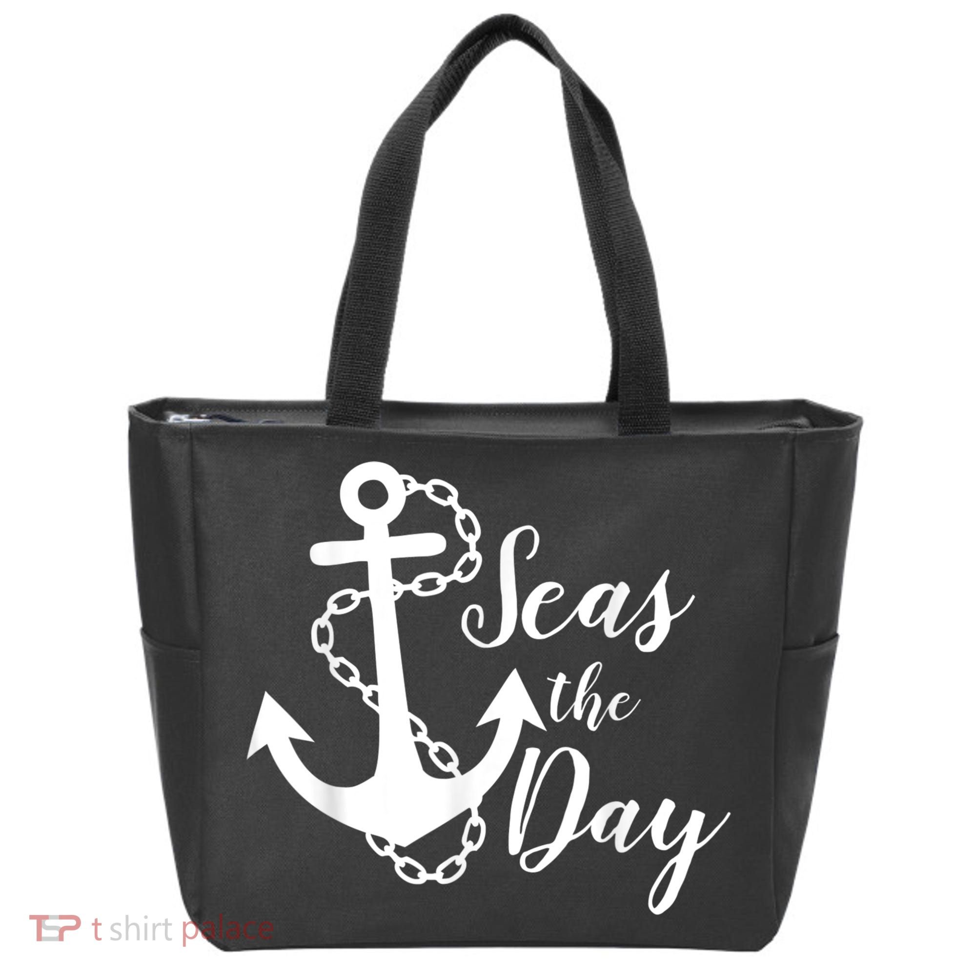 Seas The Day Nautical Anchor Cruise Vacation Tote Bag