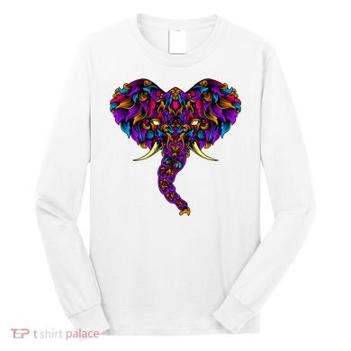 Save The Elephants Ornate Colorful Elephant Head Long Sleeve Shirt