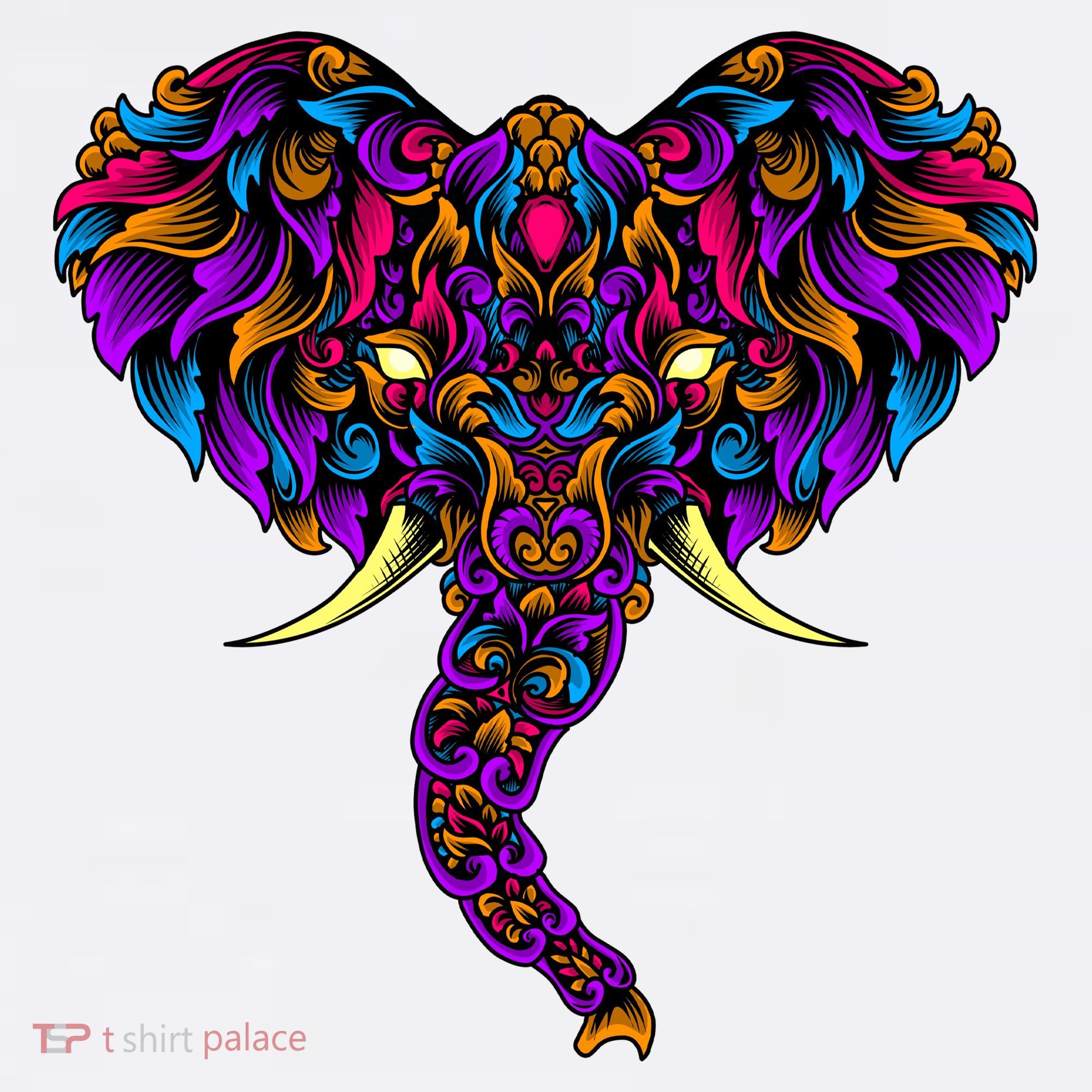 Save The Elephants Ornate Colorful Elephant Head T-Shirt