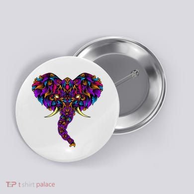Save The Elephants Ornate Colorful Elephant Head Button