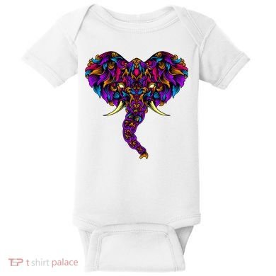 Save The Elephants Ornate Colorful Elephant Head Baby Bodysuit