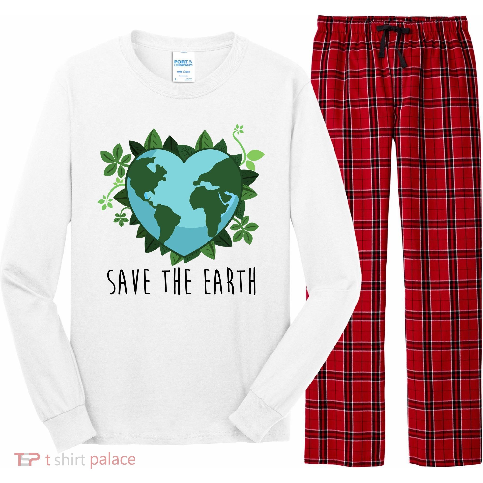 Save The Earth Planet Heart Earth Day Long Sleeve Pajama Set