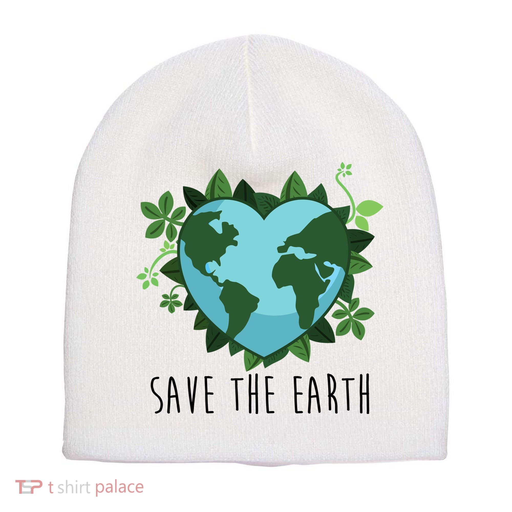 Save The Earth Planet Heart Earth Day Short Acrylic Beanie