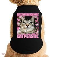 Save The Environment Eat Plastic Cat Cute Silly Kitty Meme Doggie Tank thumb 0