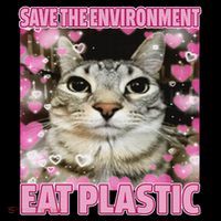 Save The Environment Eat Plastic Cat Cute Silly Kitty Meme Doggie Tank thumb 4