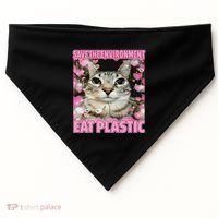 Save The Environment Eat Plastic Cat Cute Silly Kitty Meme USA-Made Doggie Bandana thumb 0