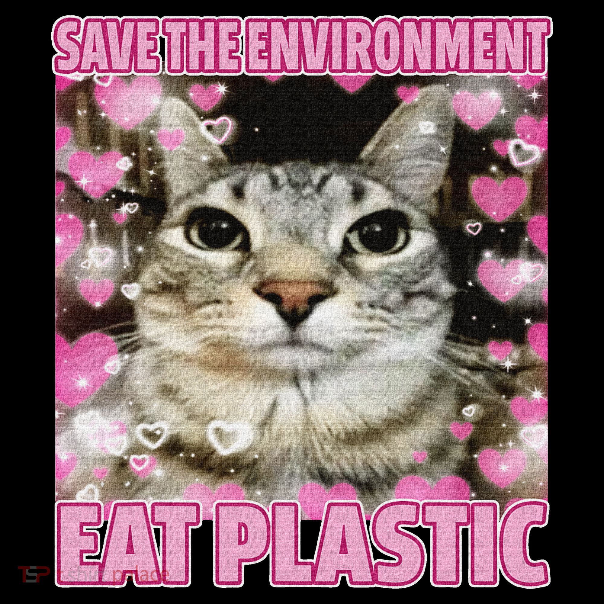 Save The Environment Eat Plastic Cat Cute Silly Kitty Meme USA-Made Doggie Bandana