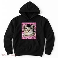 Save The Environment Eat Plastic Cat Cute Silly Kitty Meme Hoodie thumb 0