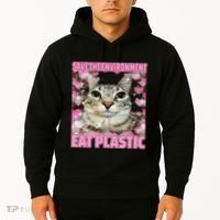 Save The Environment Eat Plastic Cat Cute Silly Kitty Meme Hoodie thumb 2
