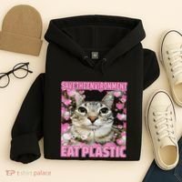 Save The Environment Eat Plastic Cat Cute Silly Kitty Meme Hoodie thumb 4