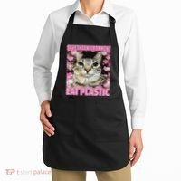 Save The Environment Eat Plastic Cat Cute Silly Kitty Meme Apron thumb 2