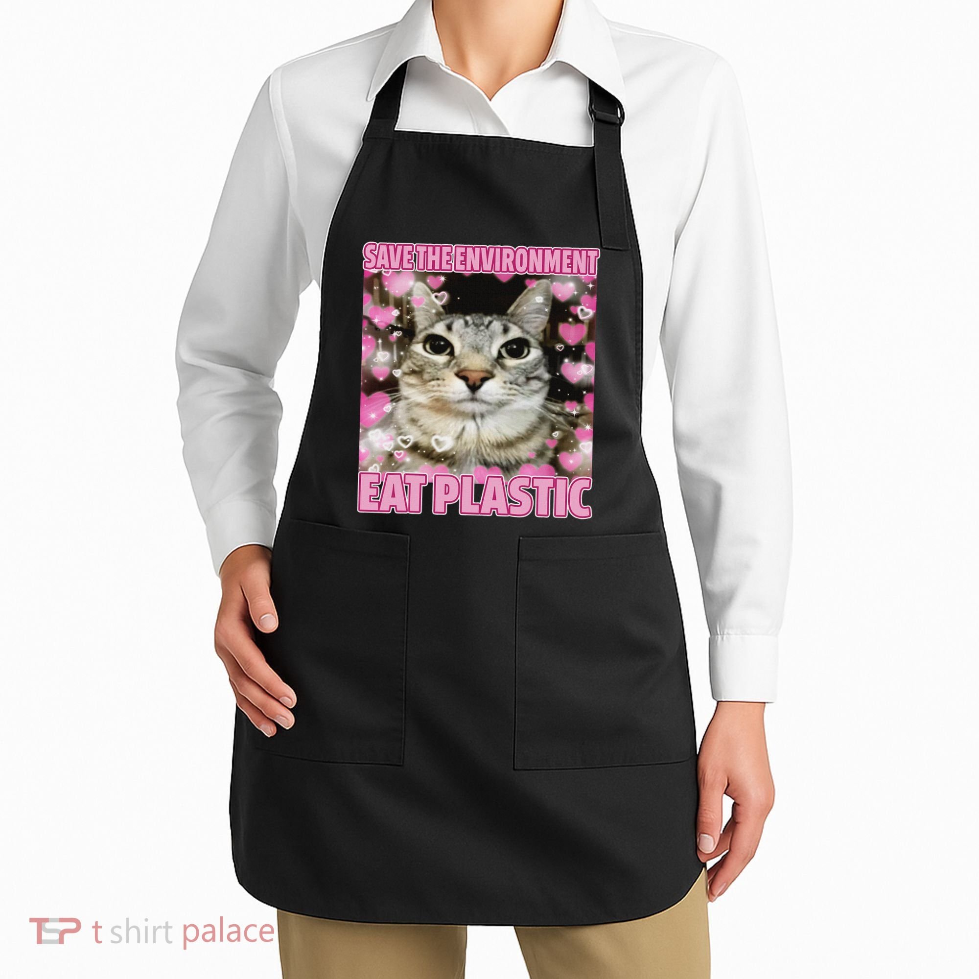 Save The Environment Eat Plastic Cat Cute Silly Kitty Meme Apron