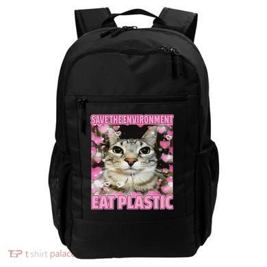 Save The Environment Eat Plastic Cat Cute Silly Kitty Meme Backpack