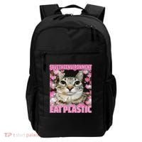 Save The Environment Eat Plastic Cat Cute Silly Kitty Meme Backpack thumb 0