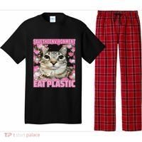 Save The Environment Eat Plastic Cat Cute Silly Kitty Meme Pajama Set thumb 0