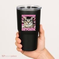 Save The Environment Eat Plastic Cat Cute Silly Kitty Meme Tumbler thumb 2