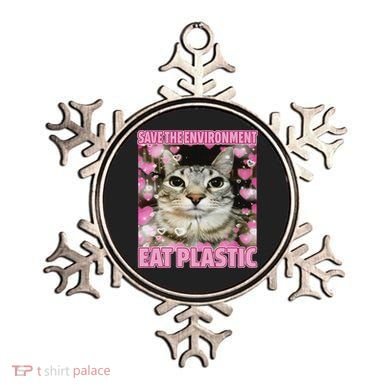 Save The Environment Eat Plastic Cat Cute Silly Kitty Meme Ornament