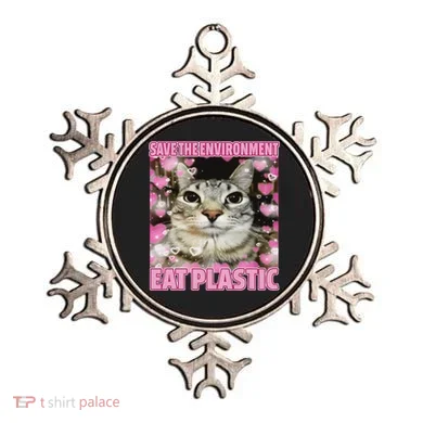 Save The Environment Eat Plastic Cat Cute Silly Kitty Meme Ornament