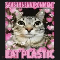 Save The Environment Eat Plastic Cat Cute Silly Kitty Meme Ornament thumb 1