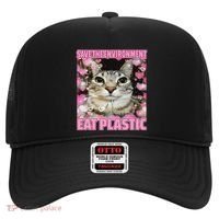 Save The Environment Eat Plastic Cat Cute Silly Kitty Meme Hat thumb 0