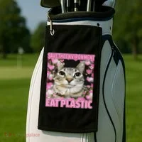 Save The Environment Eat Plastic Cat Cute Silly Kitty Meme Golf Towel thumb 2