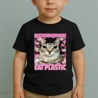 Save The Environment Eat Plastic Cat Cute Silly Kitty Meme Toddler T-Shirt thumb 2