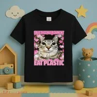 Save The Environment Eat Plastic Cat Cute Silly Kitty Meme Toddler T-Shirt thumb 3