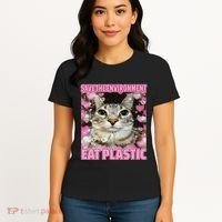 Save The Environment Eat Plastic Cat Cute Silly Kitty Meme Women's T-Shirt thumb 4