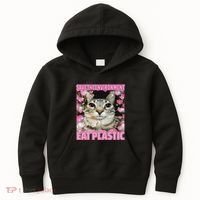 Save The Environment Eat Plastic Cat Cute Silly Kitty Meme Kids Hoodie thumb 0