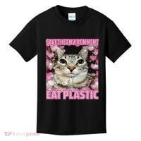 Save The Environment Eat Plastic Cat Cute Silly Kitty Meme Kids T-Shirt thumb 0