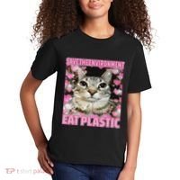 Save The Environment Eat Plastic Cat Cute Silly Kitty Meme Kids T-Shirt thumb 2