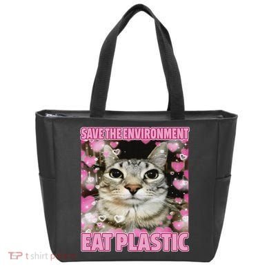 Save The Environment Eat Plastic Cat Cute Silly Kitty Meme Tote Bag