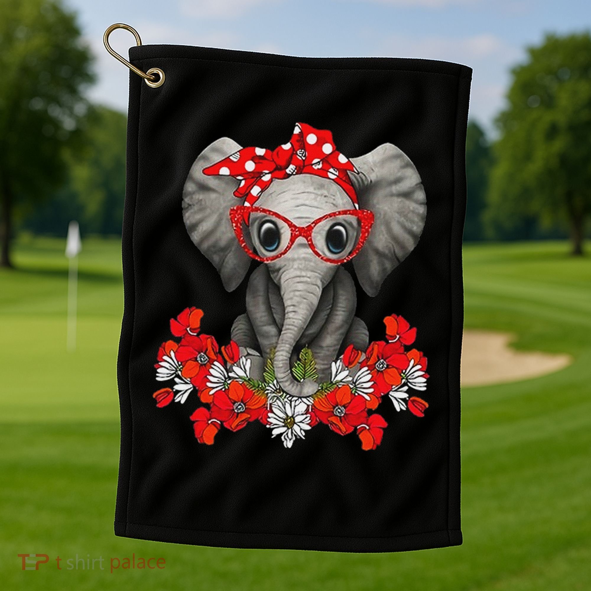 Save The Elephants Elephant Mom Red Bow Woman Golf Towel