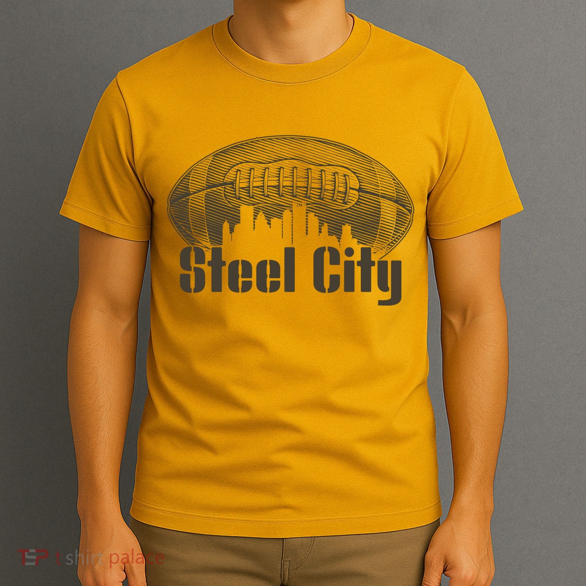 Steel City Pittsburg Skyline Football T-Shirt