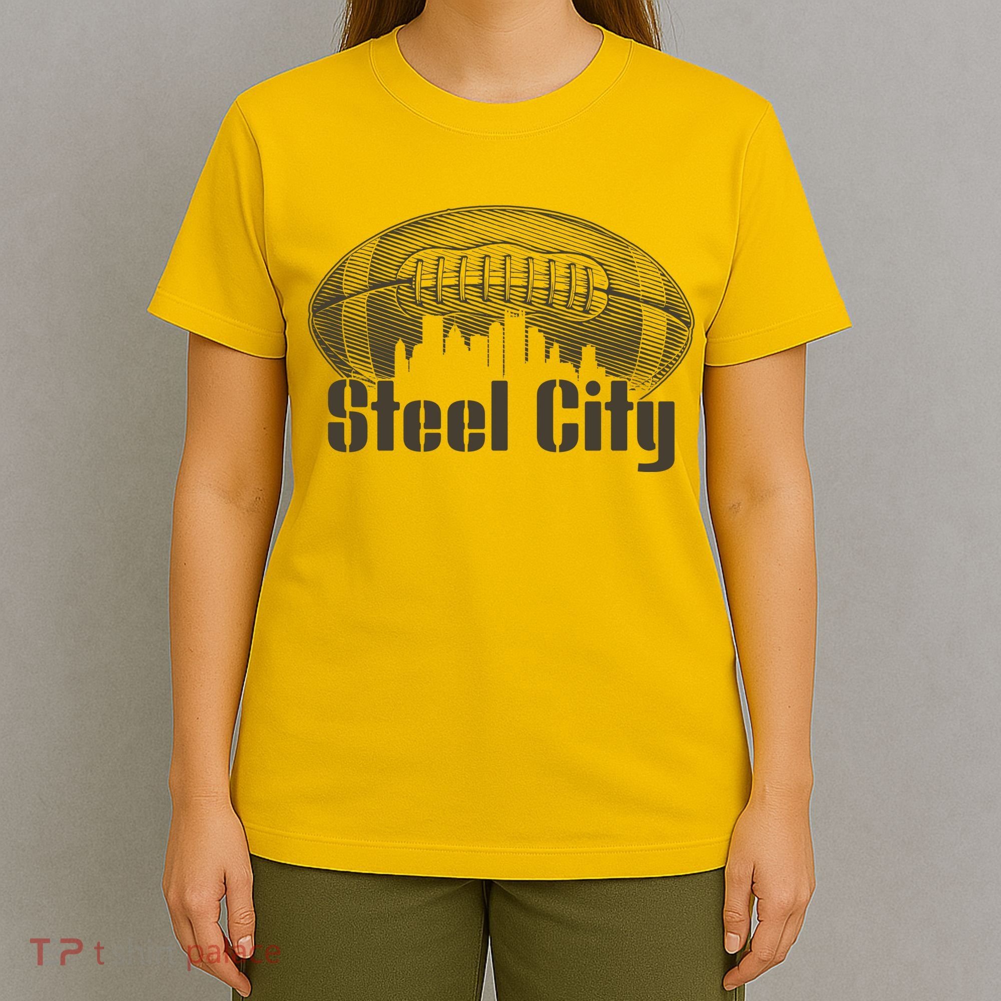 Steel City Pittsburg Skyline Football T-Shirt