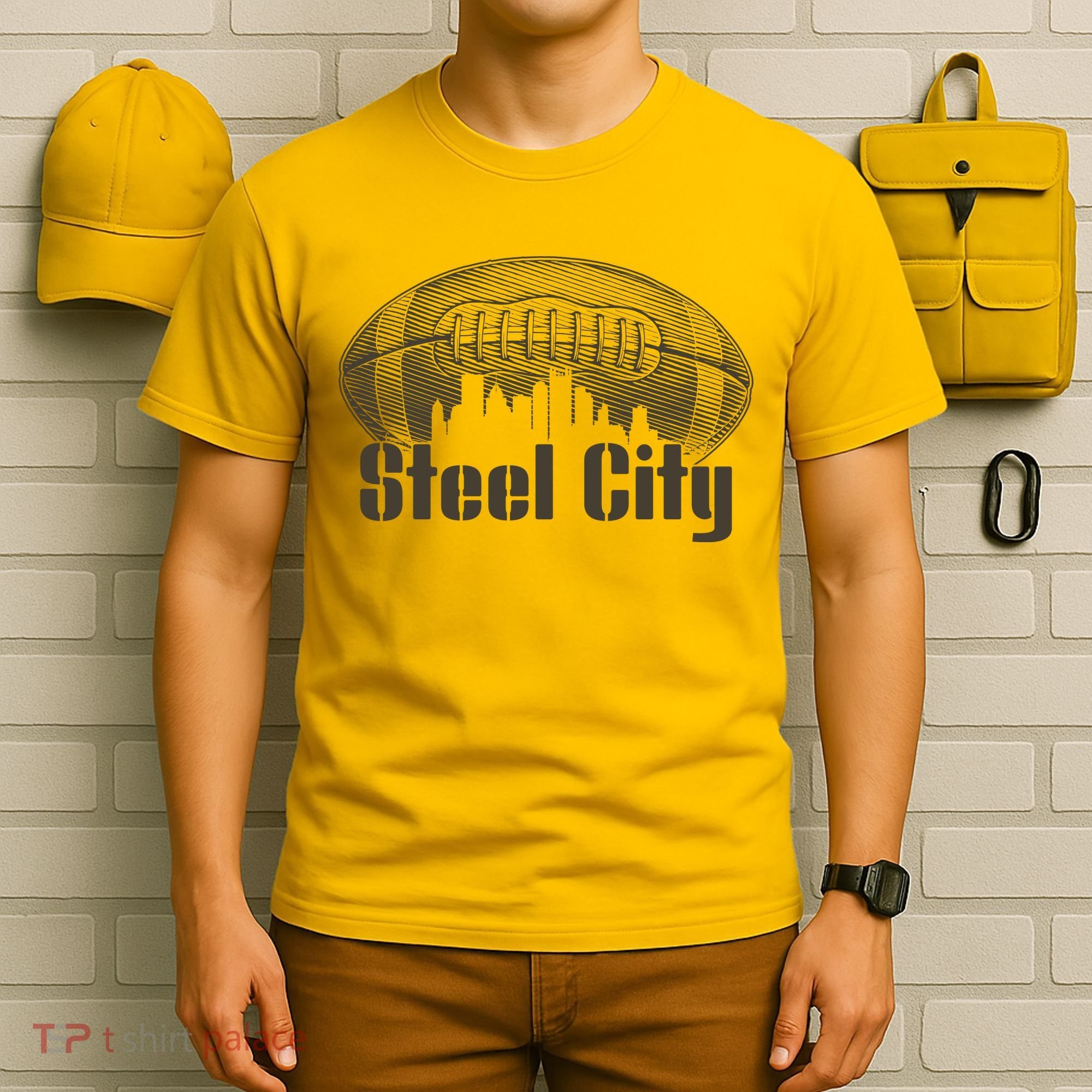 Steel City Pittsburg Skyline Football T-Shirt