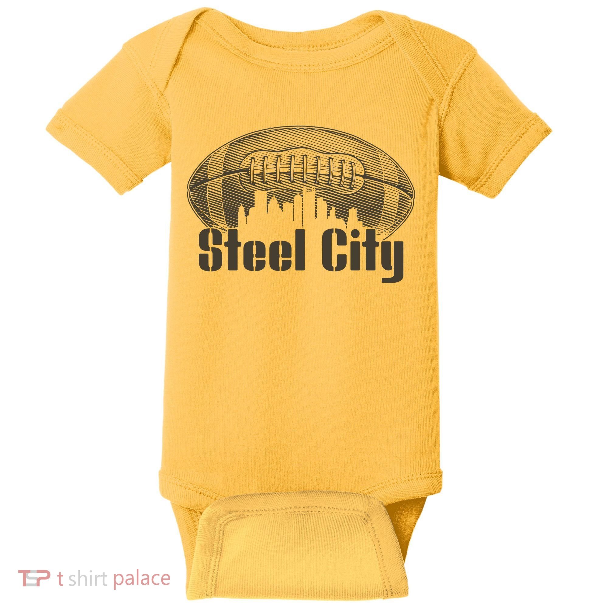 Steel City Pittsburg Skyline Football Baby Bodysuit