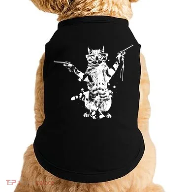 Stencil Graffiti Cat Armed With Guns Doggie Tank